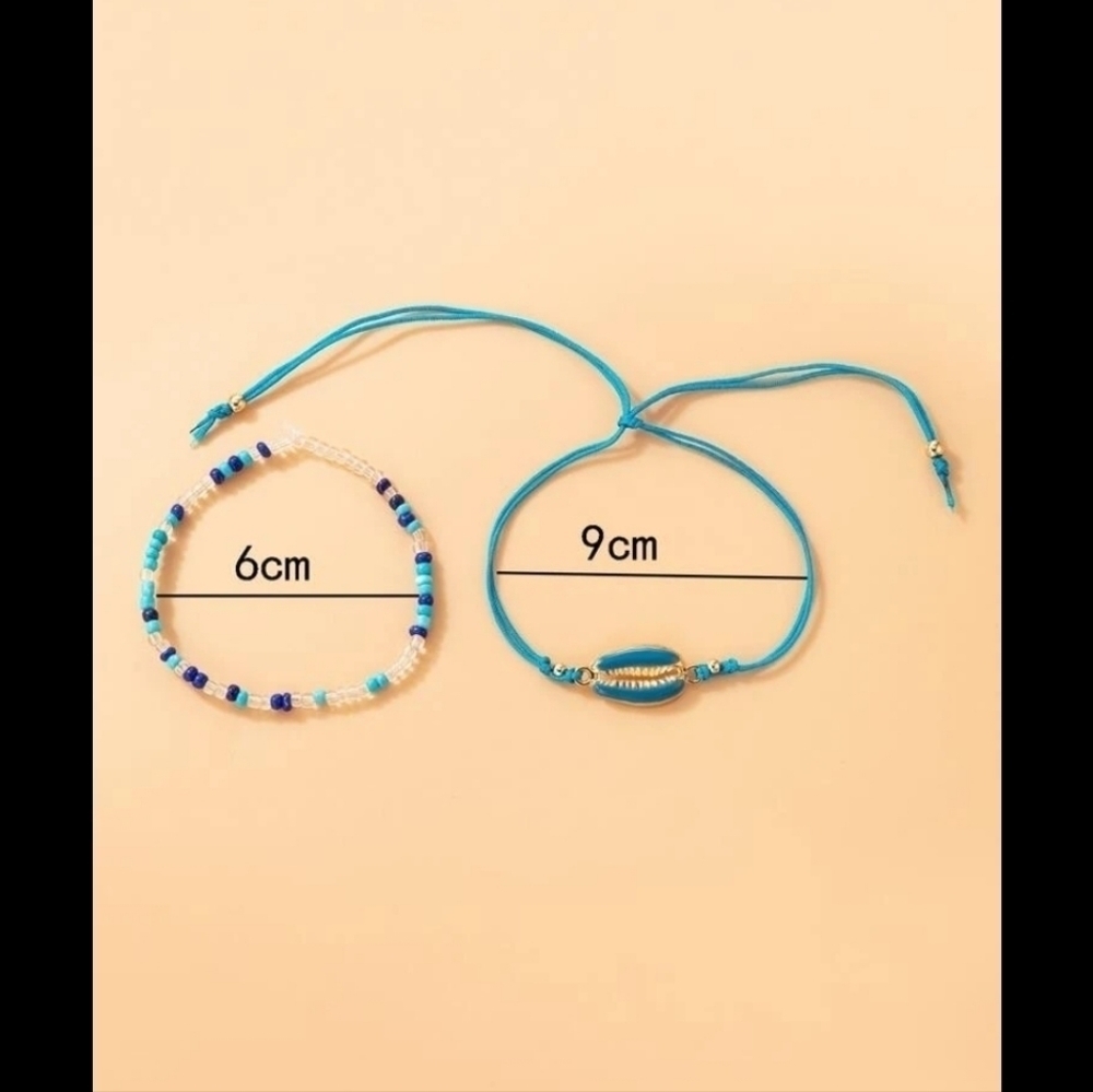 Blue Puka Shell Anklet & Turquoise Mini Beads Anklet - Picture 4 of 5
